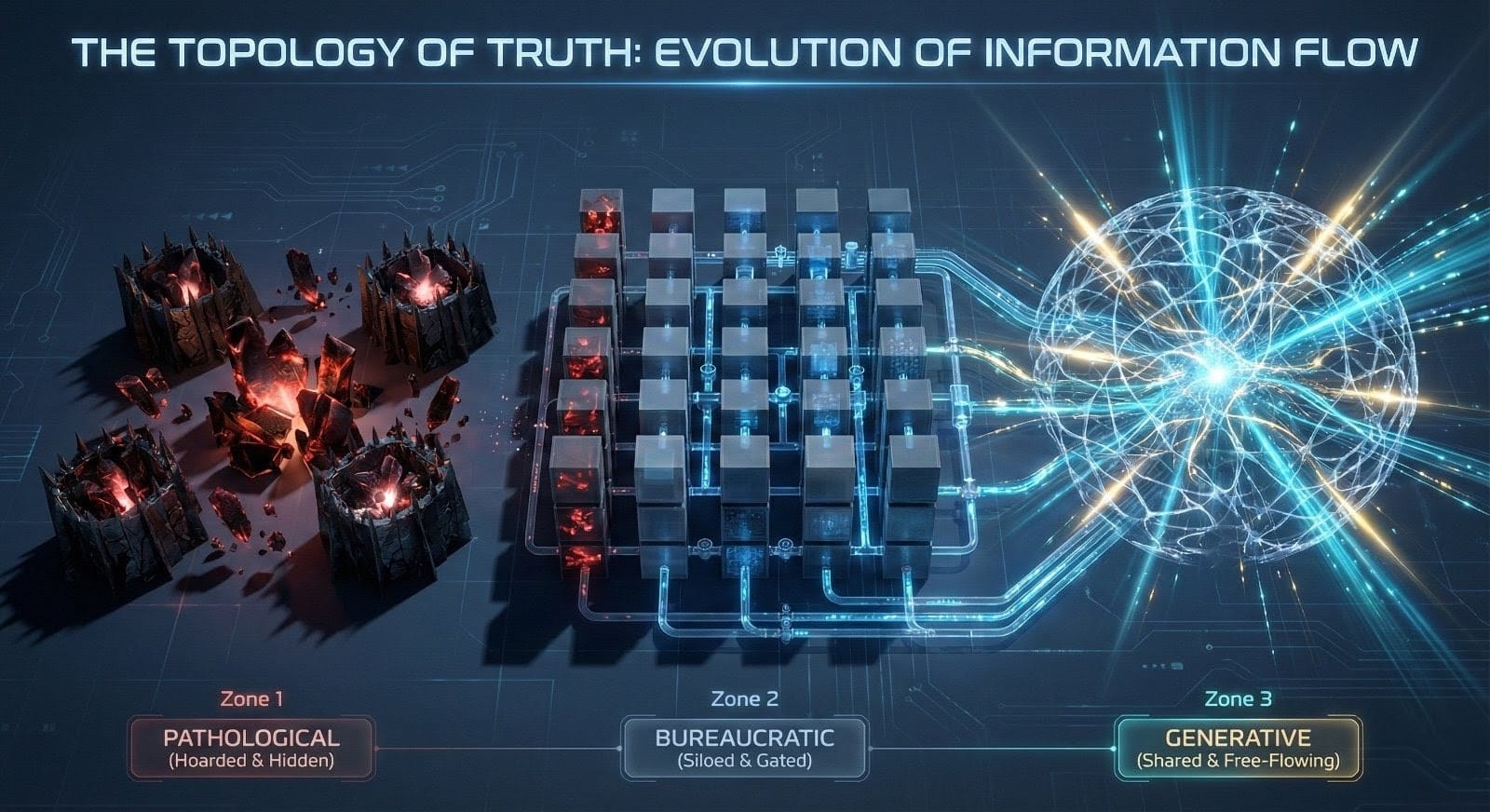 The Evolution of Information Flow: Westrum Model Westrum Organizational Culture Model visualization showing the evolution from Pathological (fear) to Bureaucratic (silos) to Generative (flow).